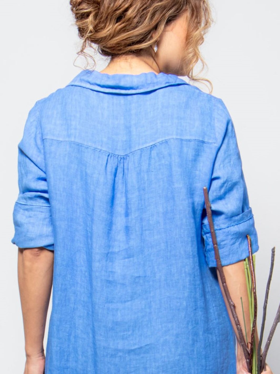 Bold Linen Shirt Dress - Blue