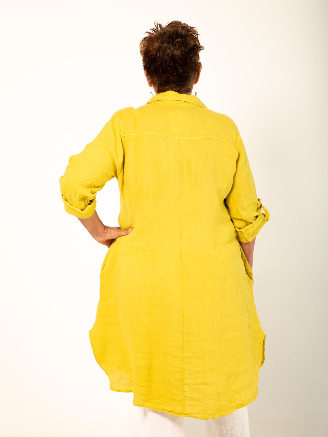 Linen Shirt Dress - Yellow