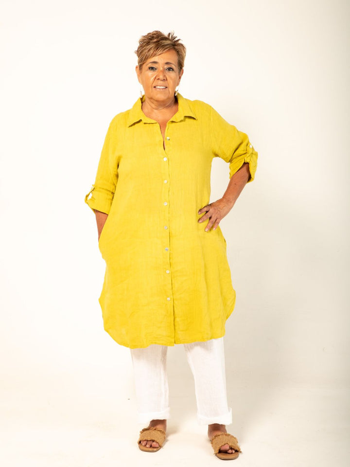 Linen Shirt Dress - Yellow