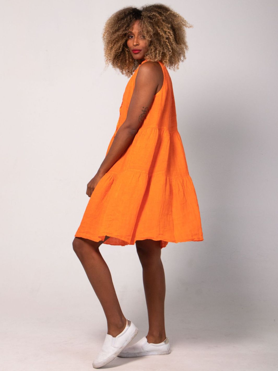 Short Sleeveless Tie Dress - Orange