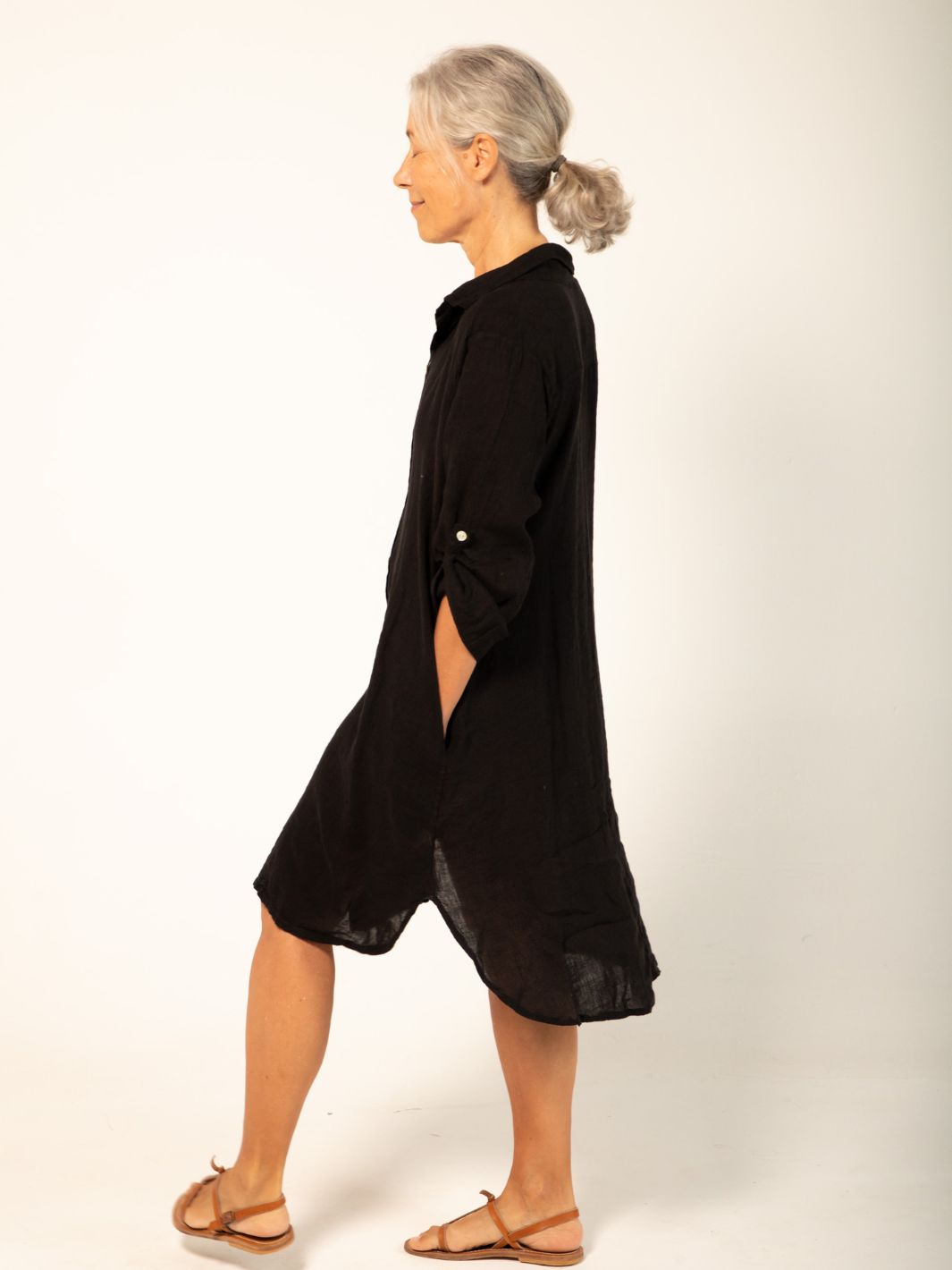 Linen Shirt Dress - Black