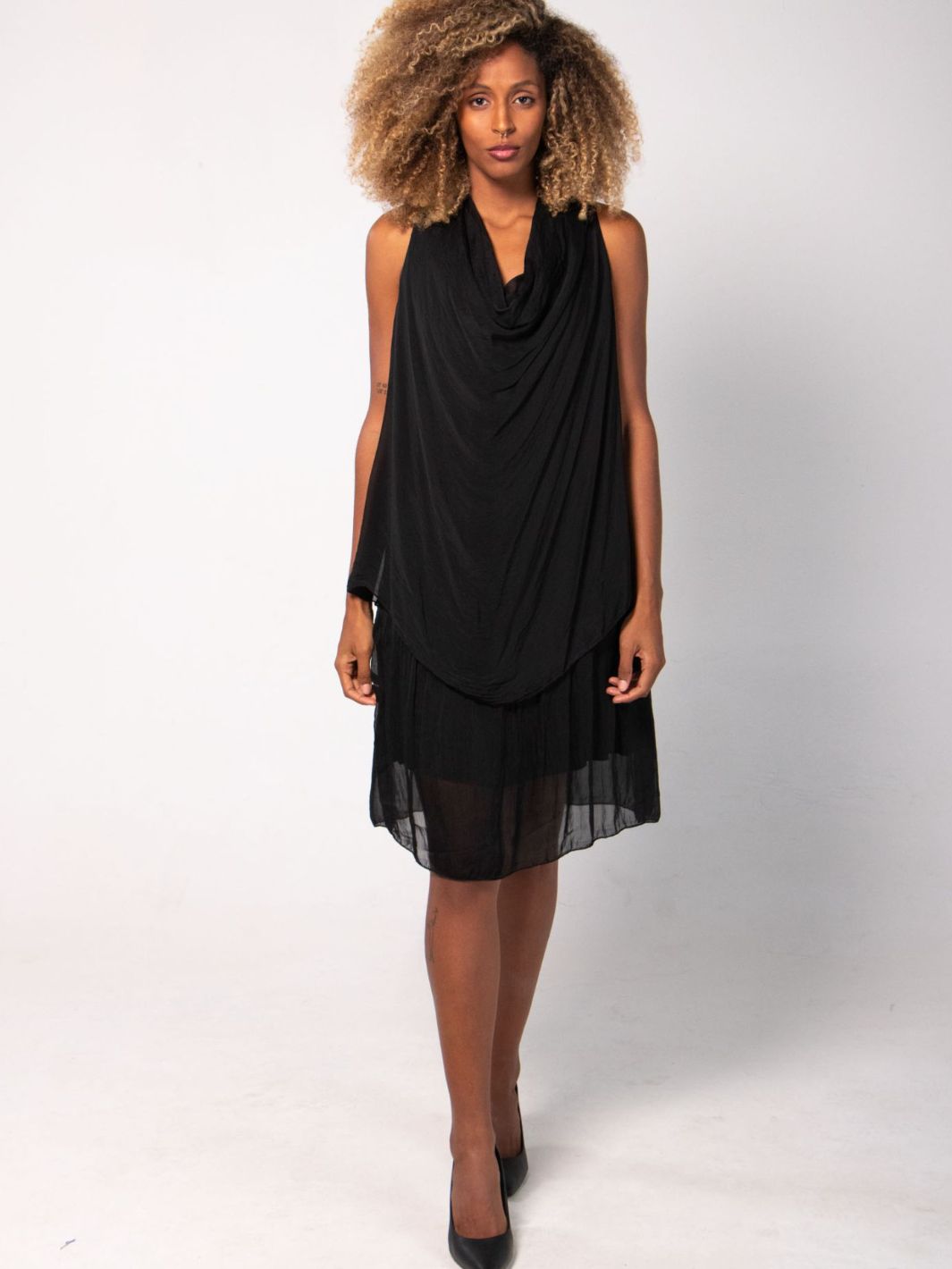 Black Sleeveless Midi Layered Dress