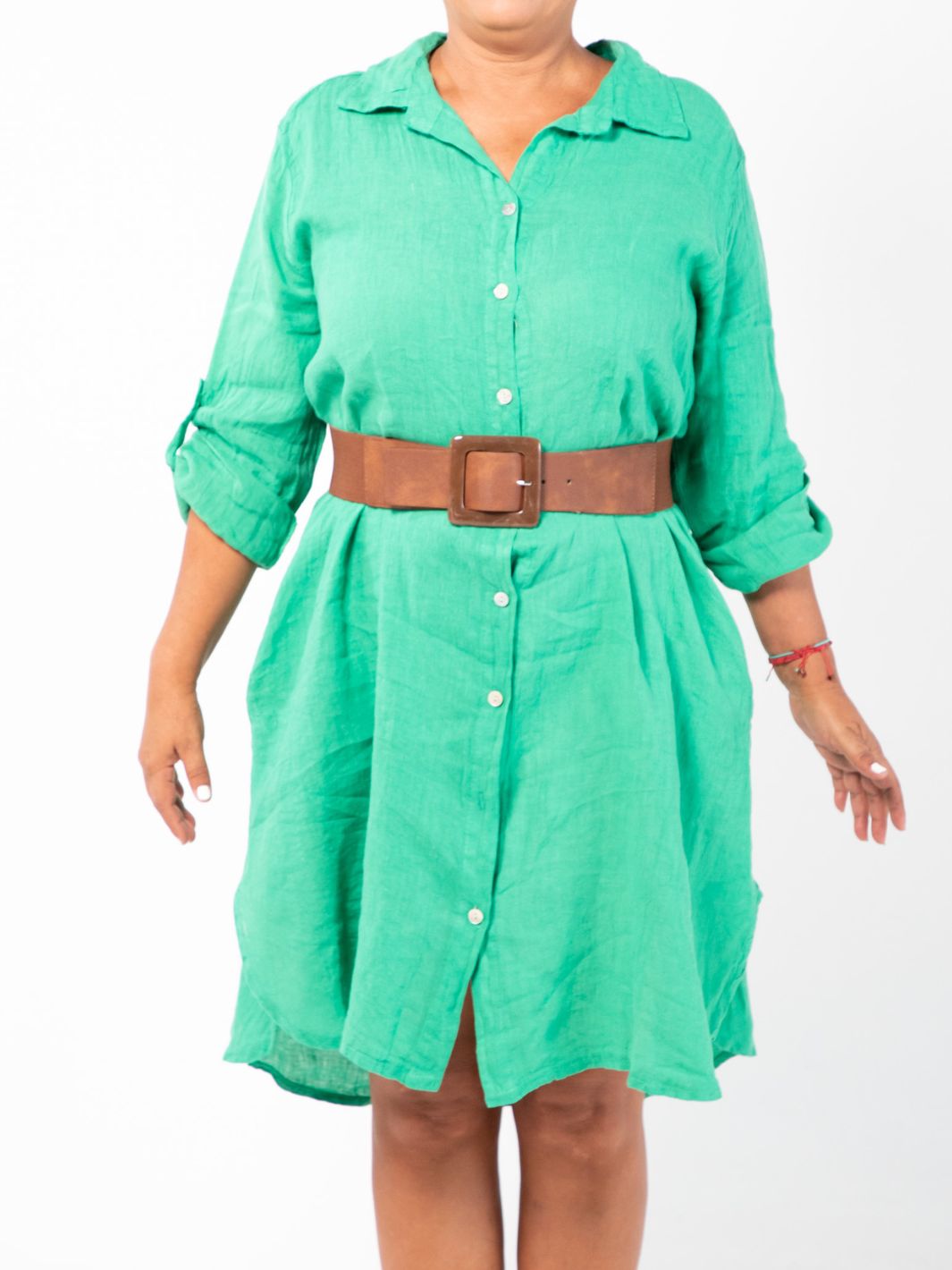Linen Shirt Dress - Turquoise