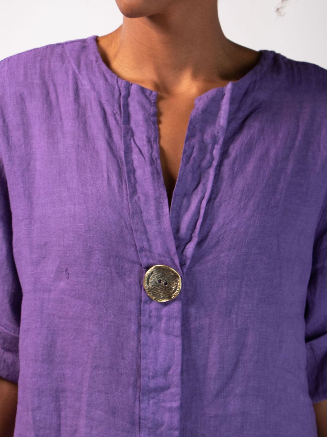 Linen Blouse with Vintage Button Detail - Purple