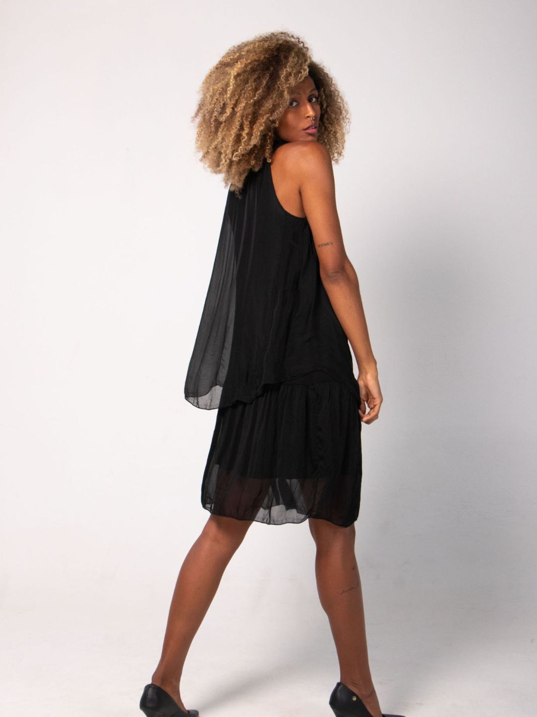 Black Sleeveless Midi Layered Dress