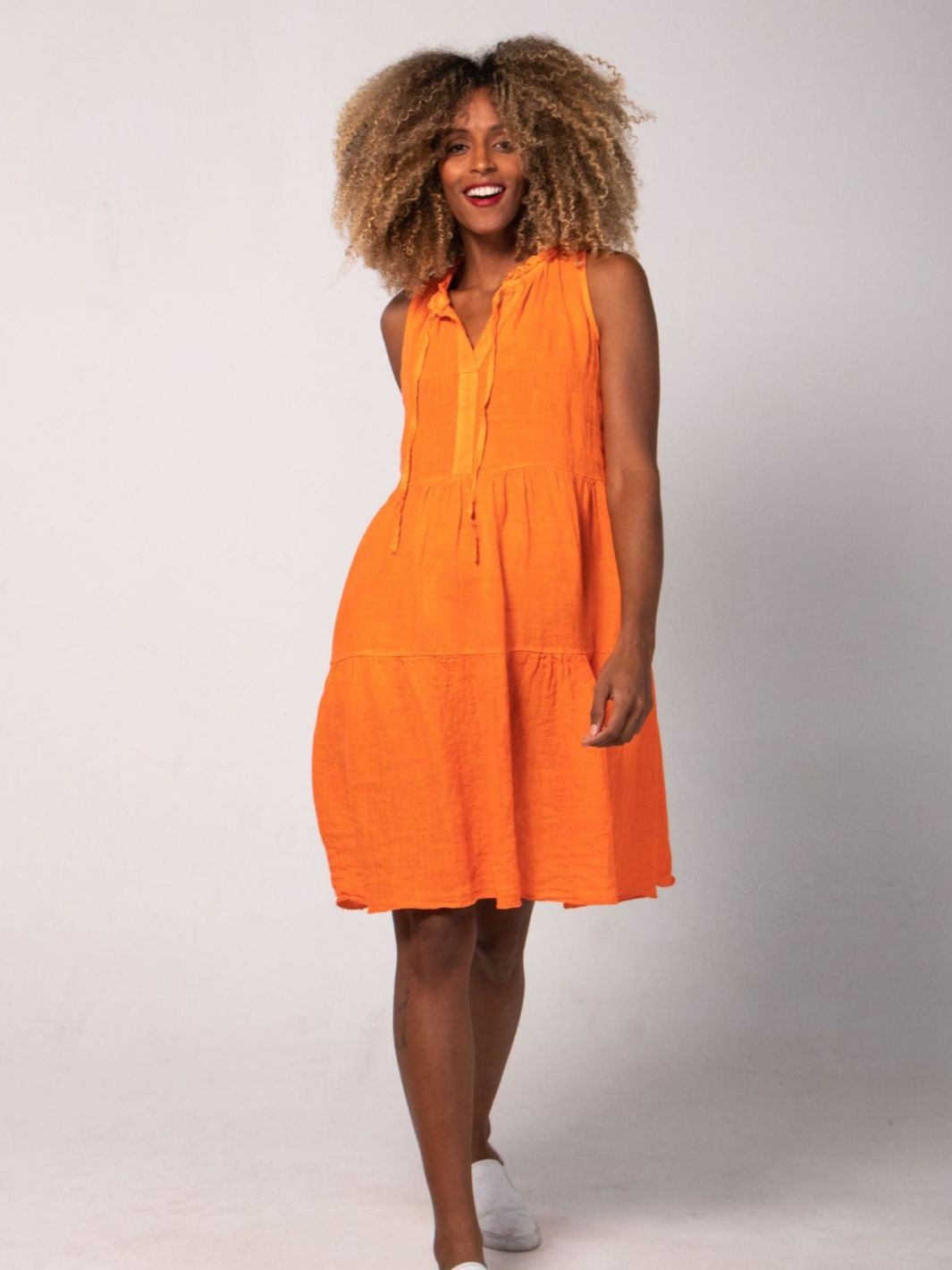Short Sleeveless Tie Dress - Orange