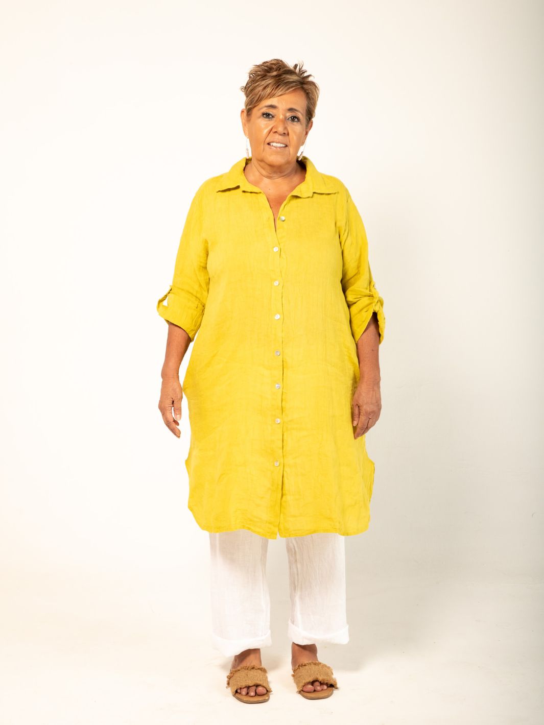 Linen Shirt Dress - Yellow
