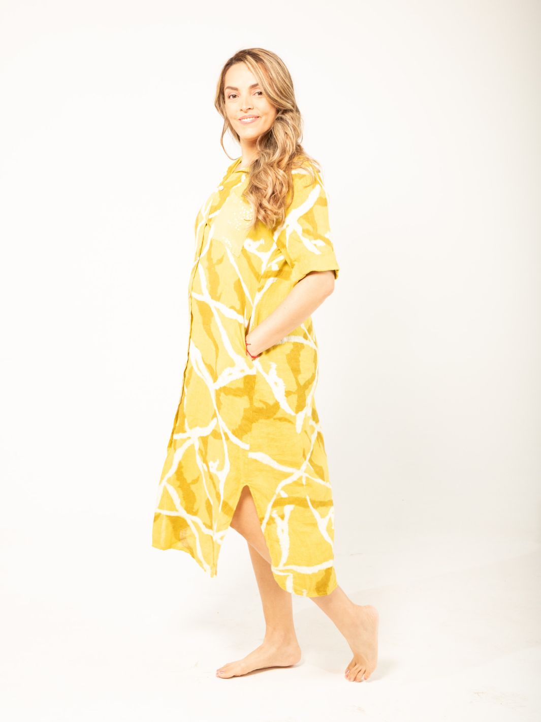 Camo Shirt Dress - Yellow