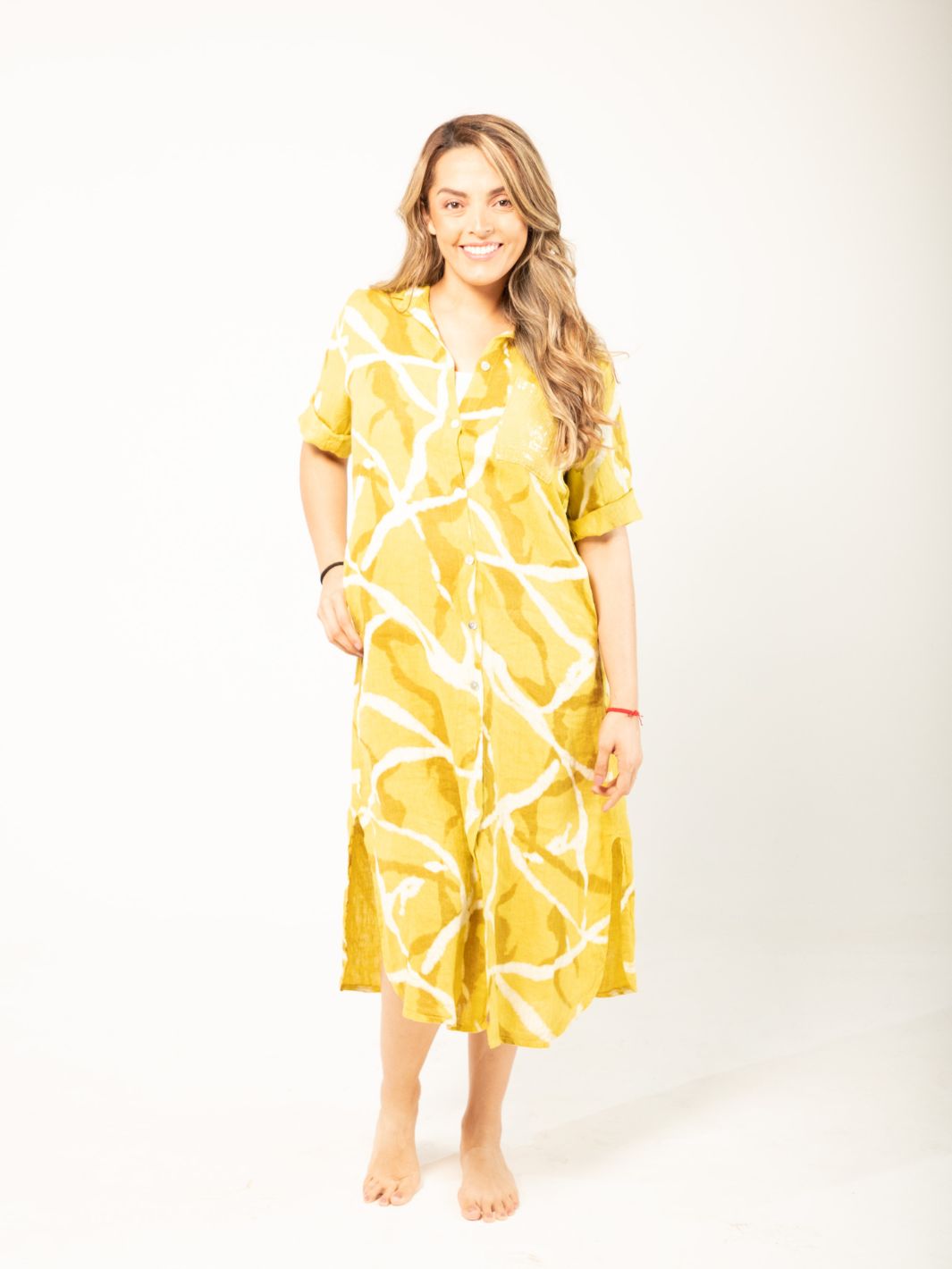 Camo Shirt Dress - Yellow