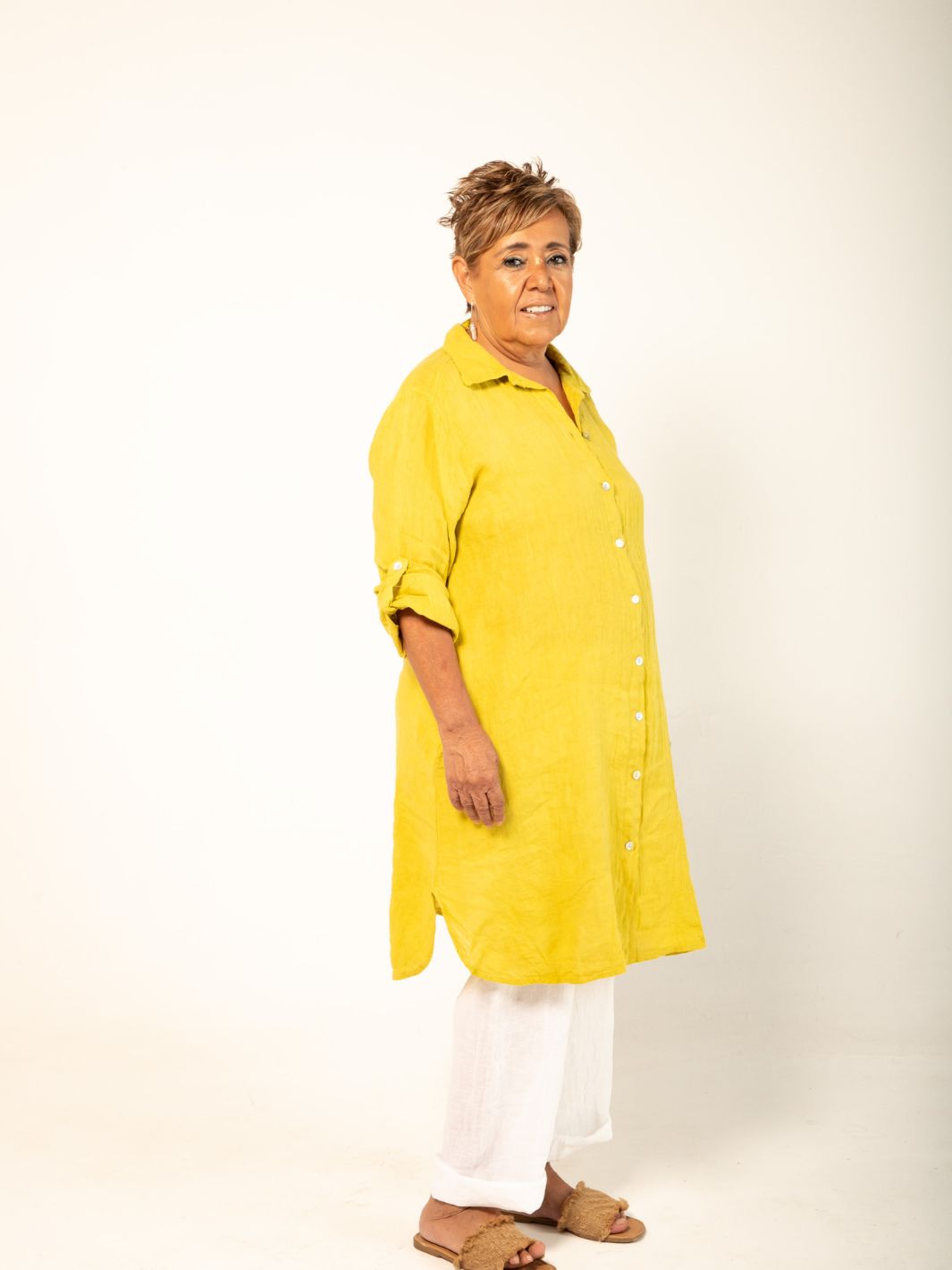 Linen Shirt Dress - Yellow