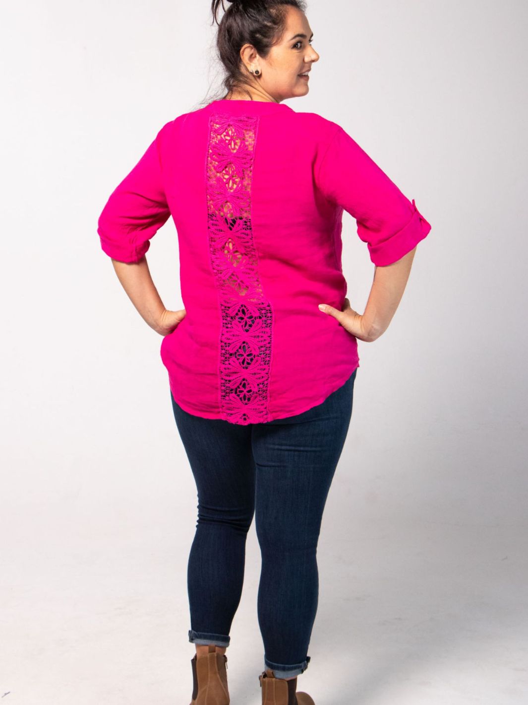 Short Sleeved Blouse with Floral Cut-Out - Pink