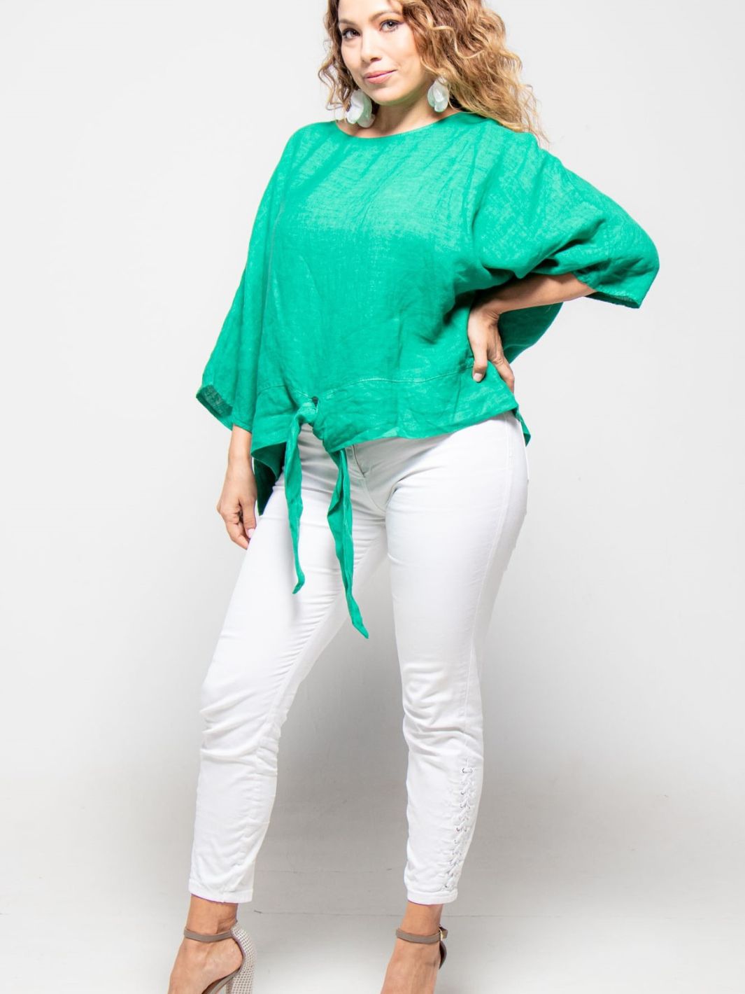 Knotted Linen Blouse - Green