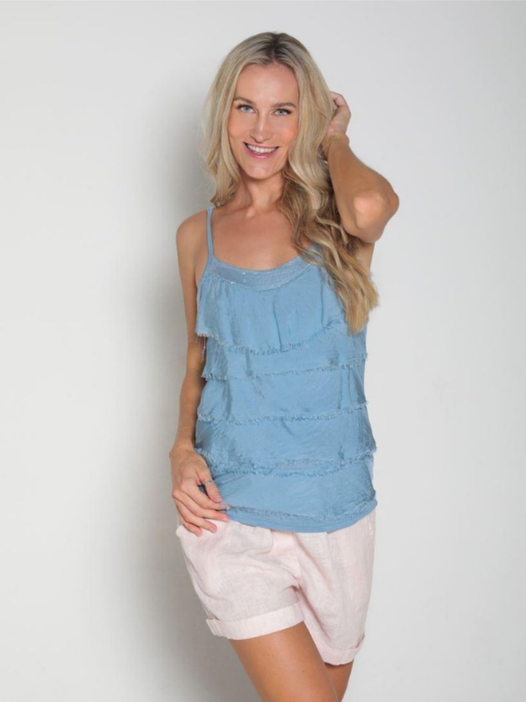 Silk Aladdin Top - Grey Blue