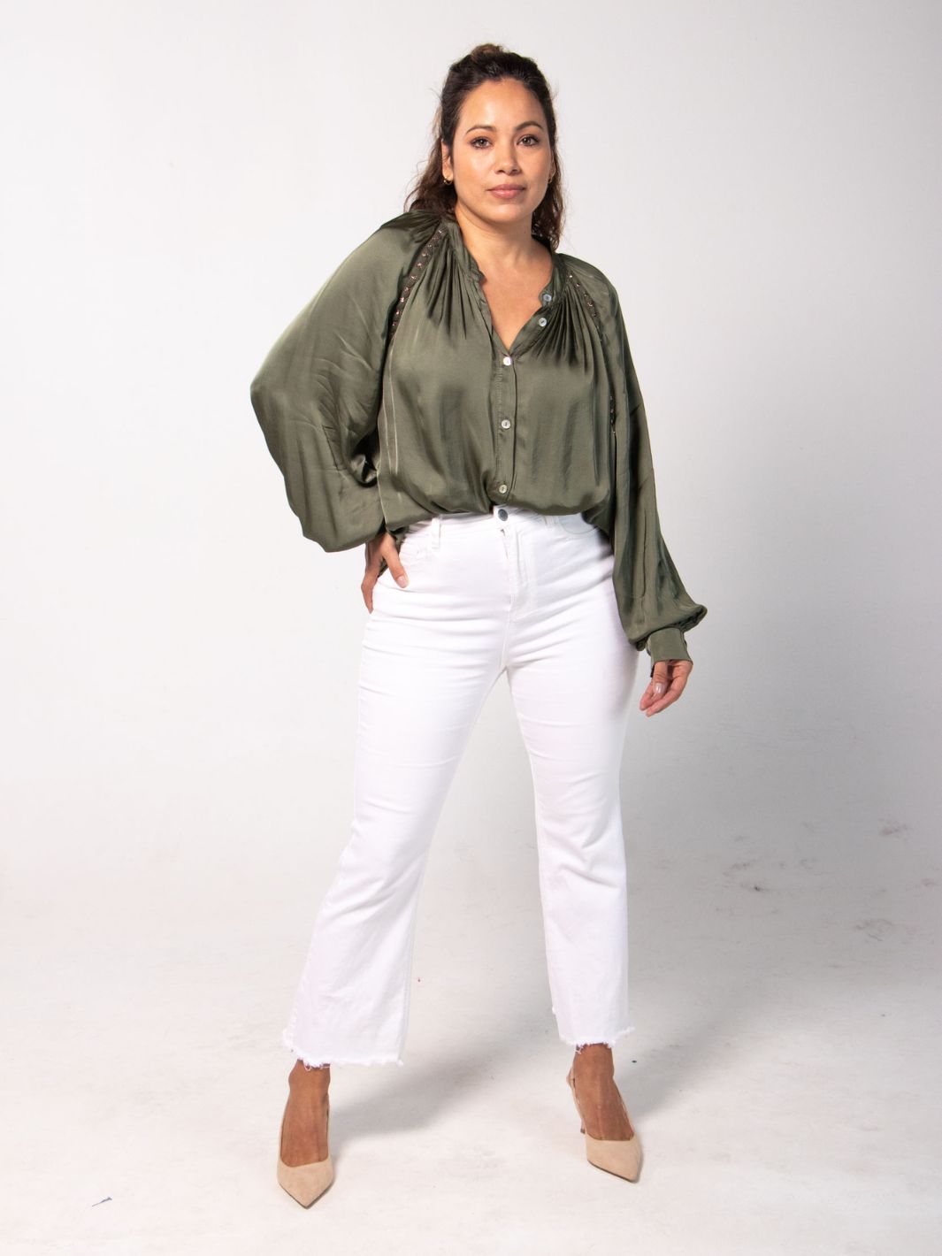 Rosa Chic Embellished Blouse - Olive