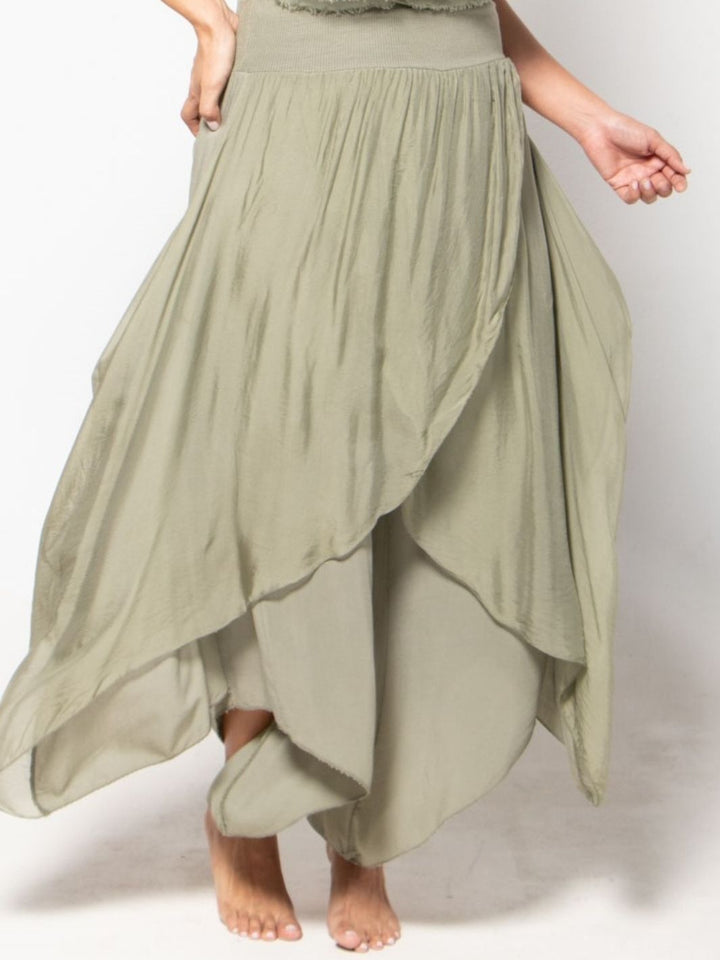 Silk Aladdin Pants - Olive