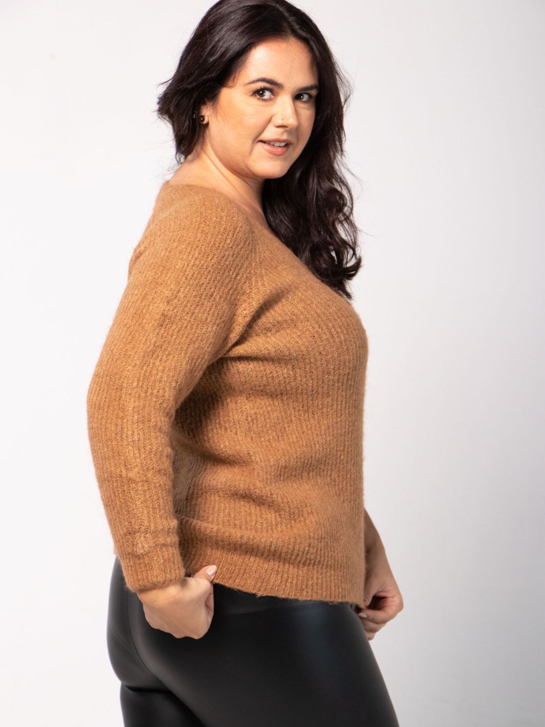 Celene V Neck Knitted Sweater - Camel
