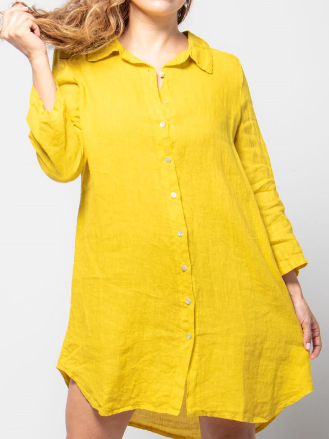 Bold Linen Shirt Dress - Yellow