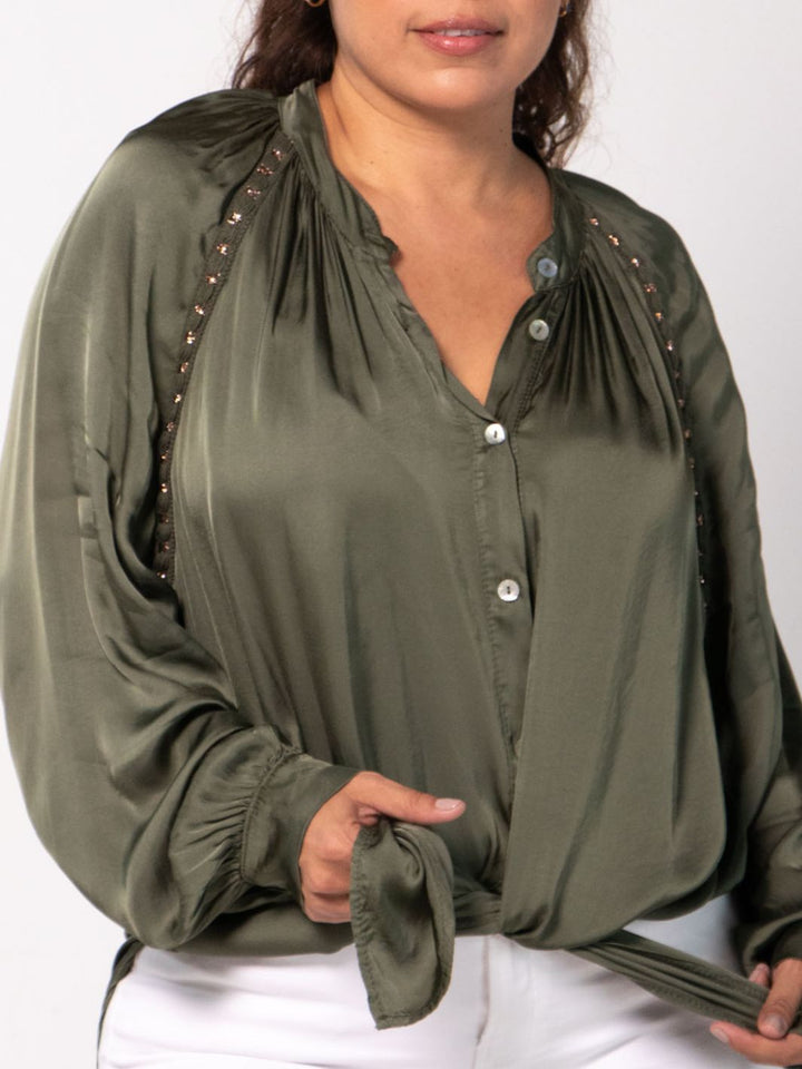 Rosa Chic Embellished Blouse - Olive