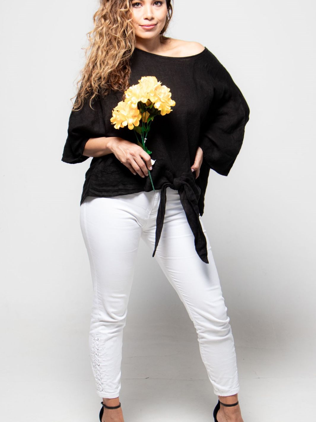 Knotted Linen Blouse - Black
