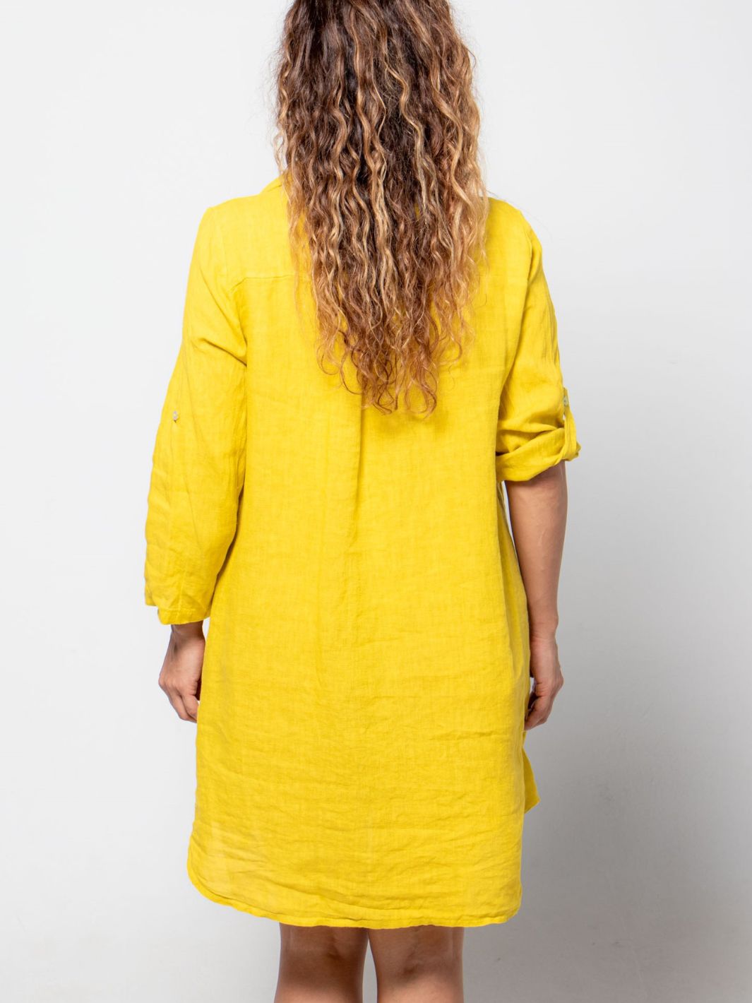 Bold Linen Shirt Dress - Yellow