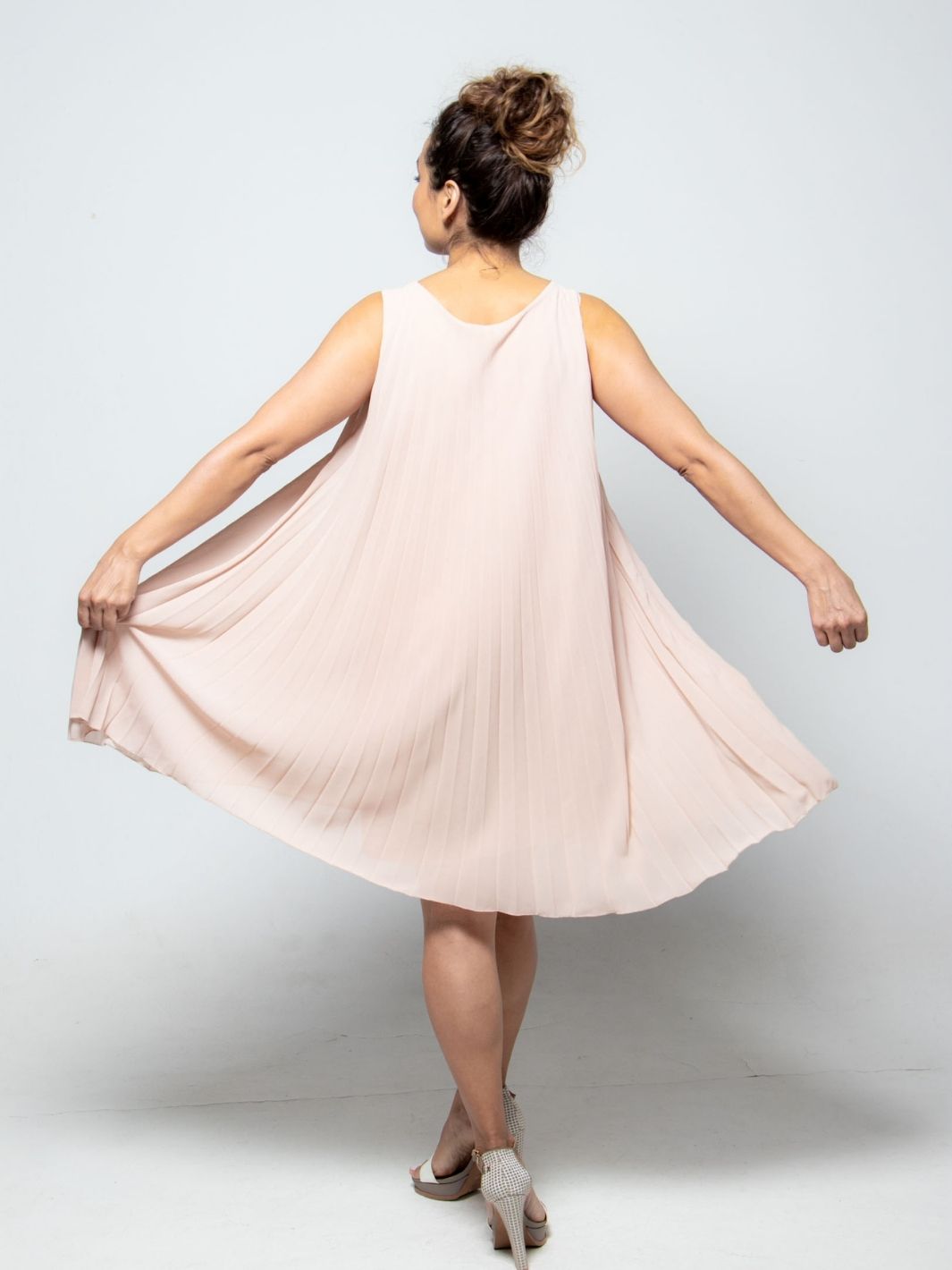 Pleated Mid Length Dress - Pink