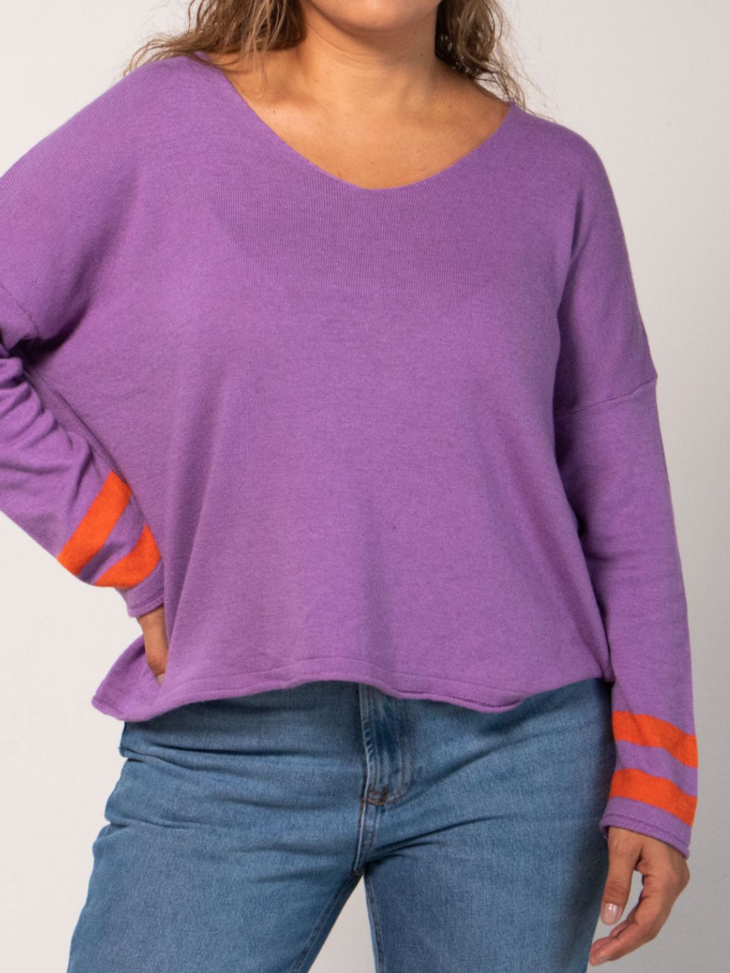 Star Quality V Neck Sweater - Purple
