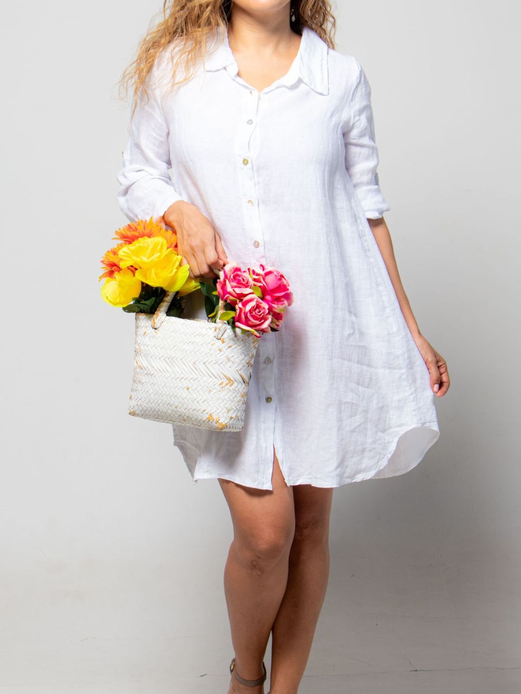 Bold Linen Shirt Dress - White