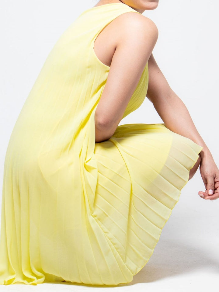 Pleated Mid Length Dress - Yellow