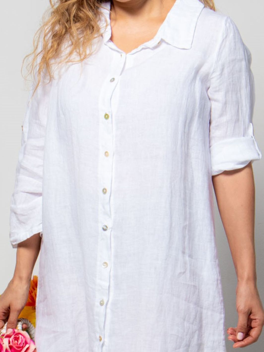Bold Linen Shirt Dress - White