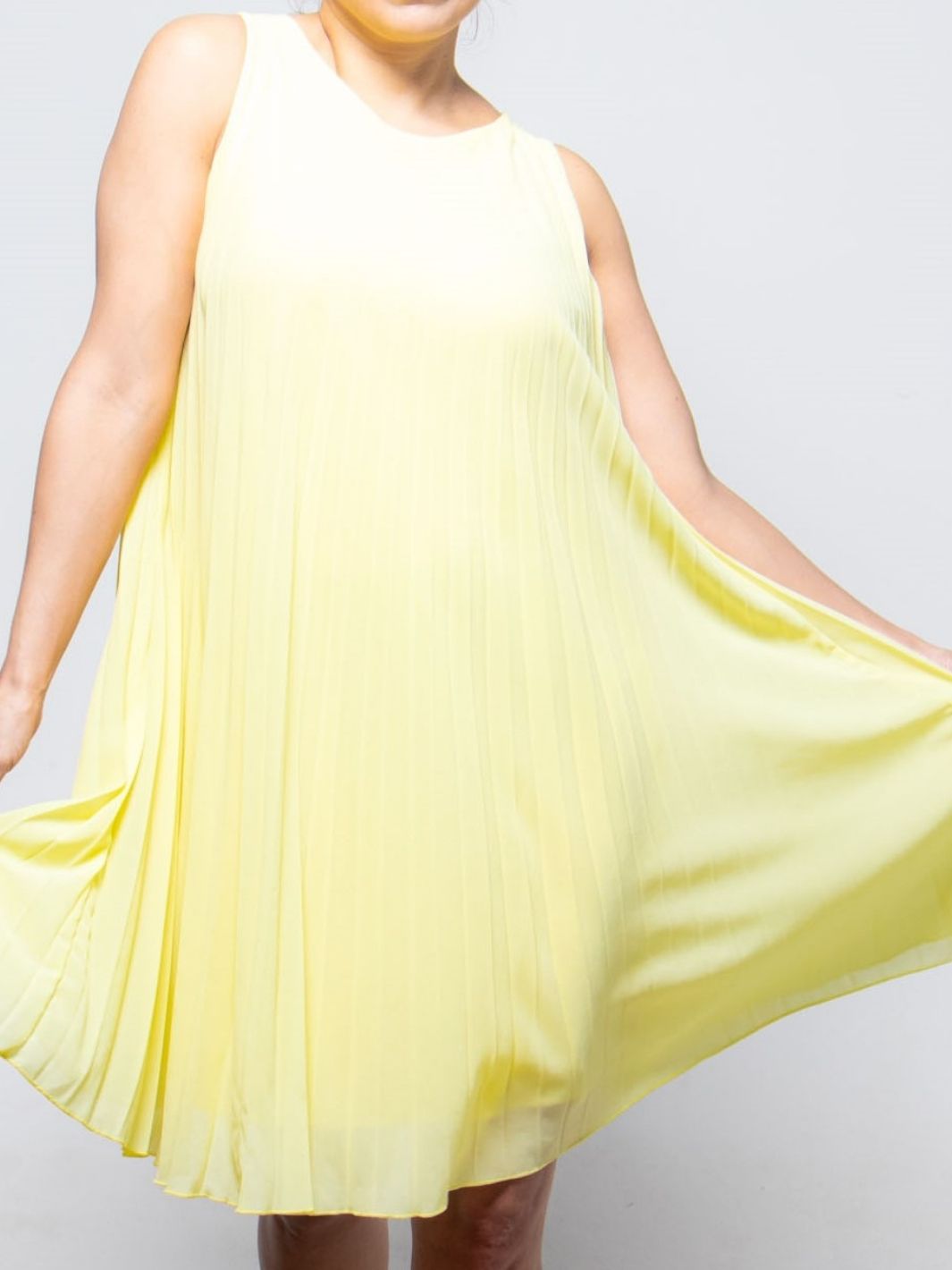 Pleated Mid Length Dress - Yellow
