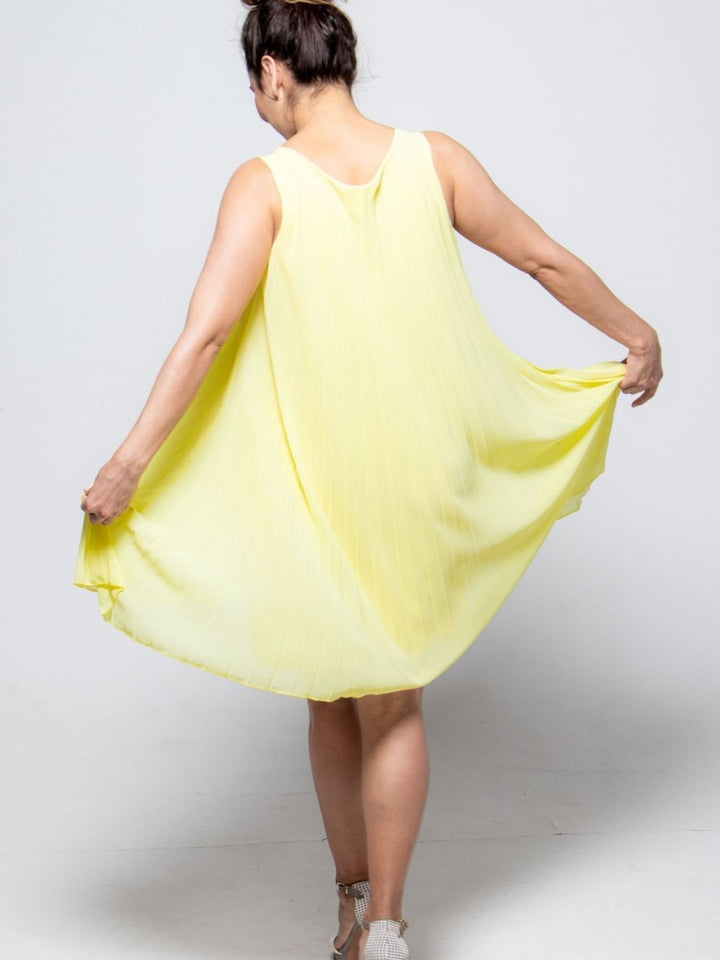 Pleated Mid Length Dress - Yellow