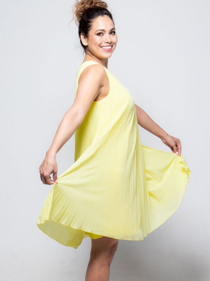 Pleated Mid Length Dress - Yellow