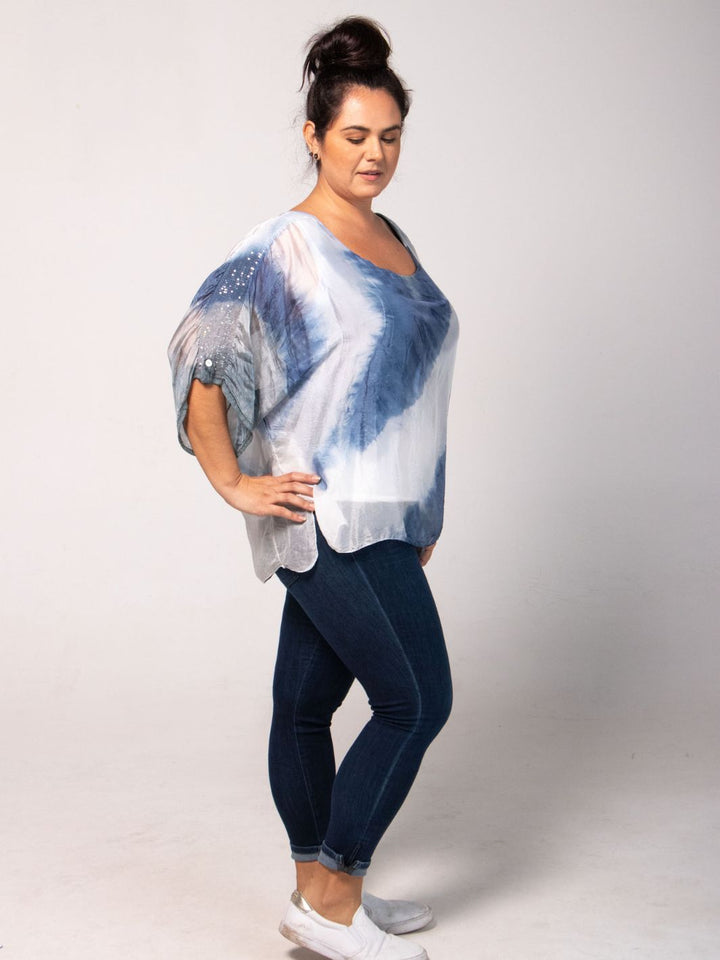 Silk Tie-Dye Blouse - Blue