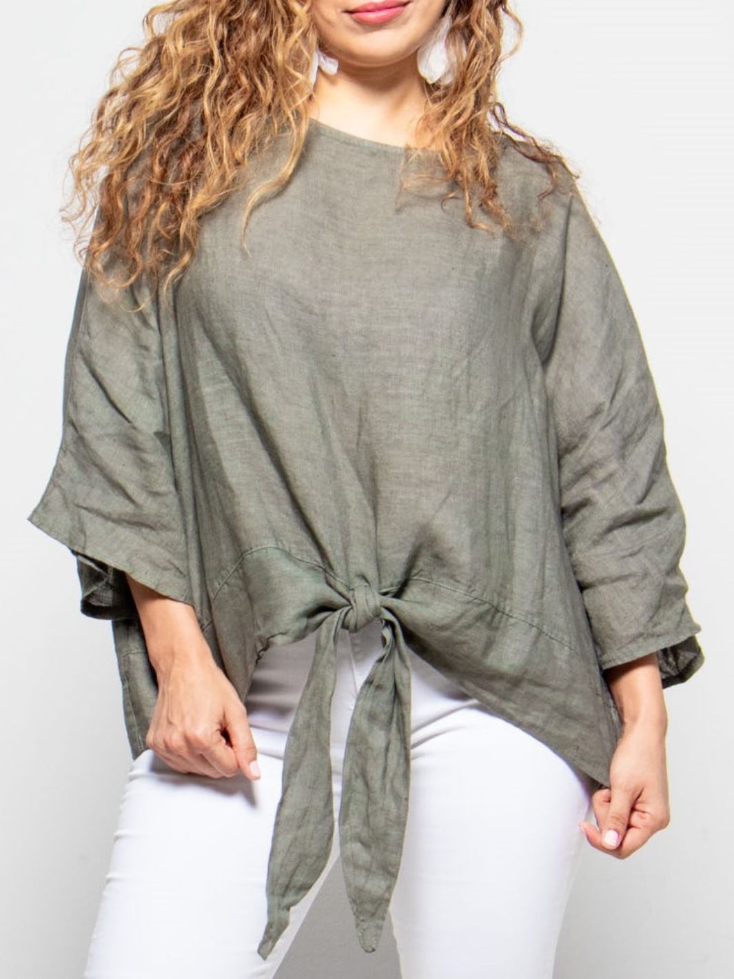 Knotted Linen Blouse - Olive