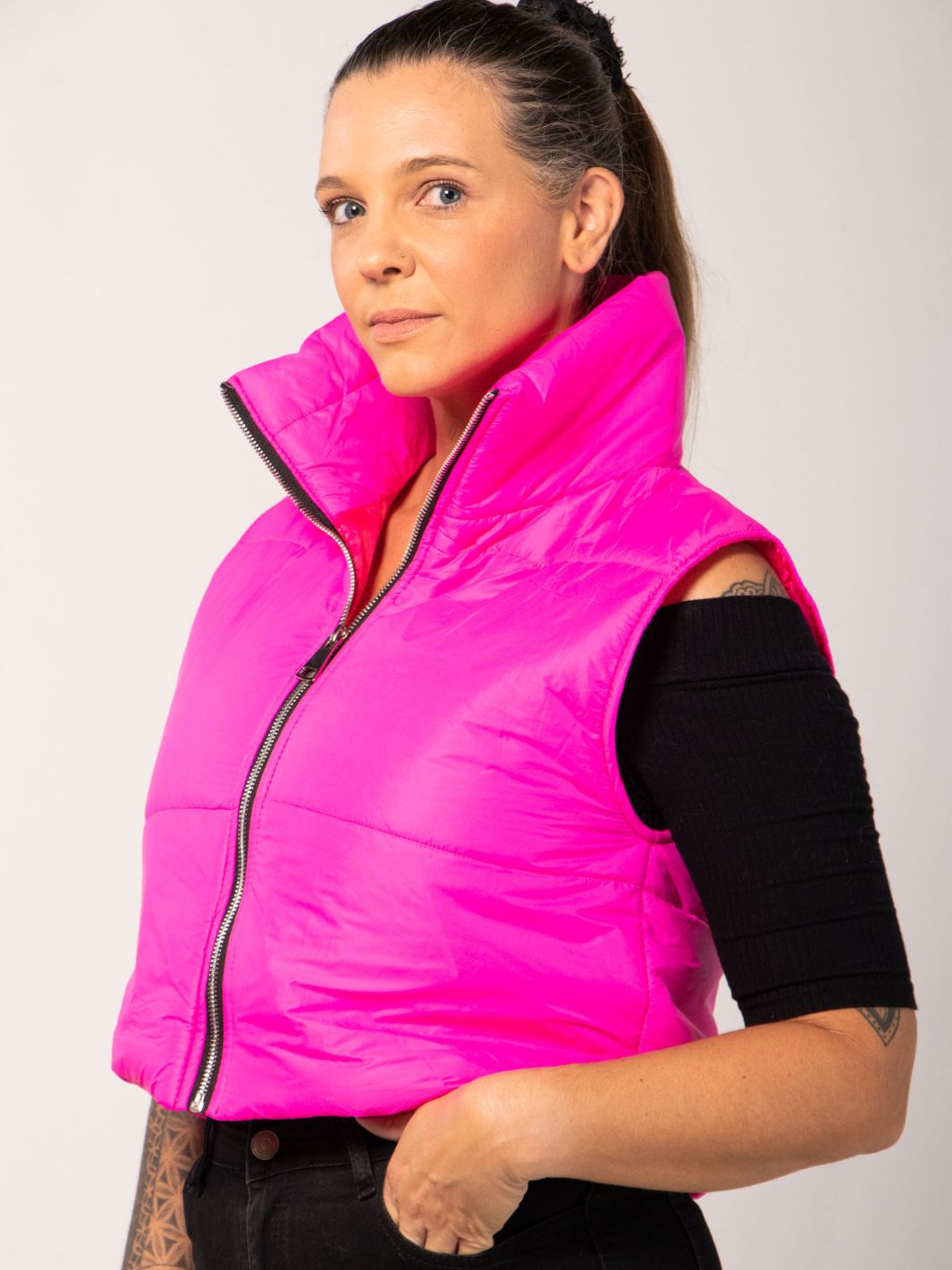 Neon Puffer Vest - Pink