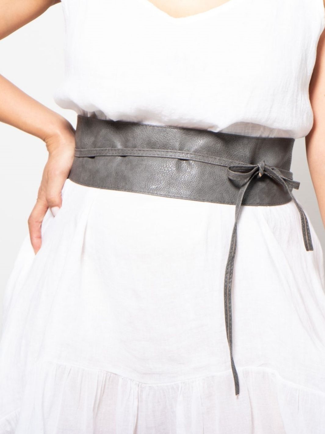 Faux Leather Wrap Belt - White