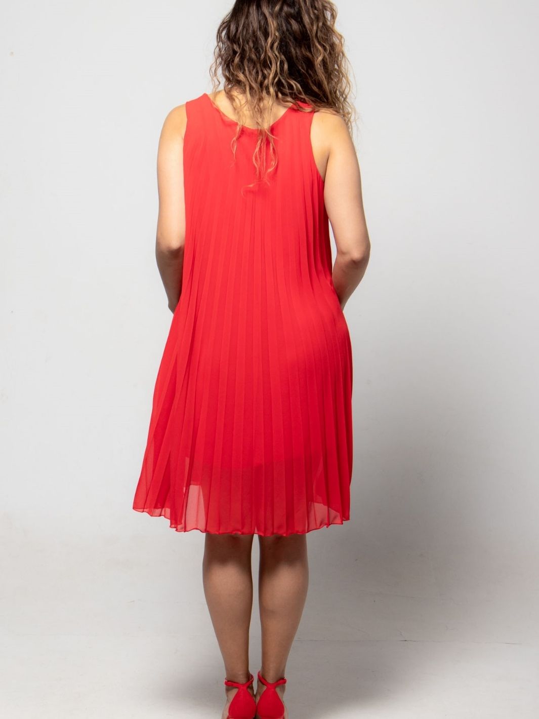 Pleated Mid Length Dress - Red