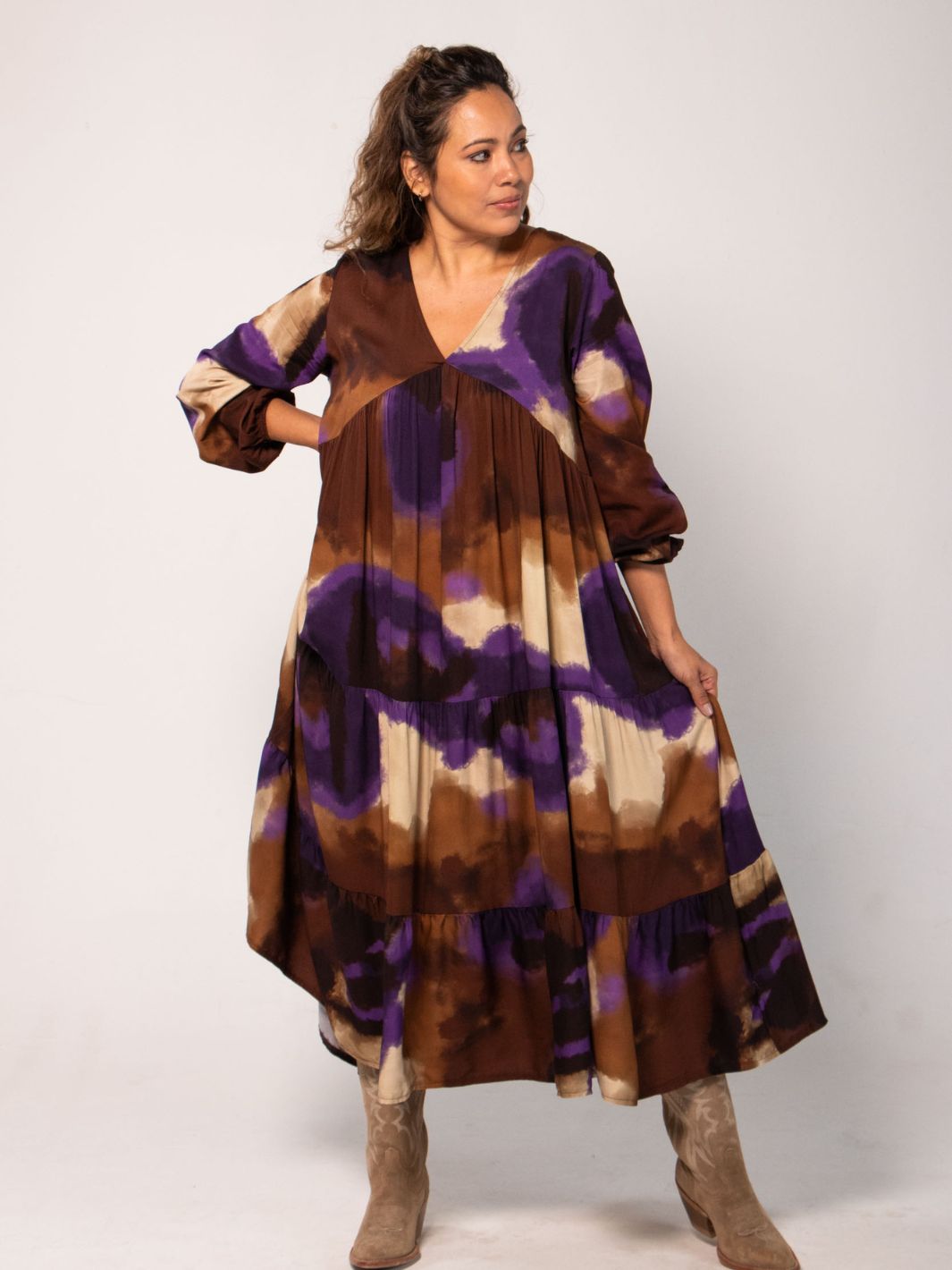 Hailing Maxi Dress - Camel & Purple