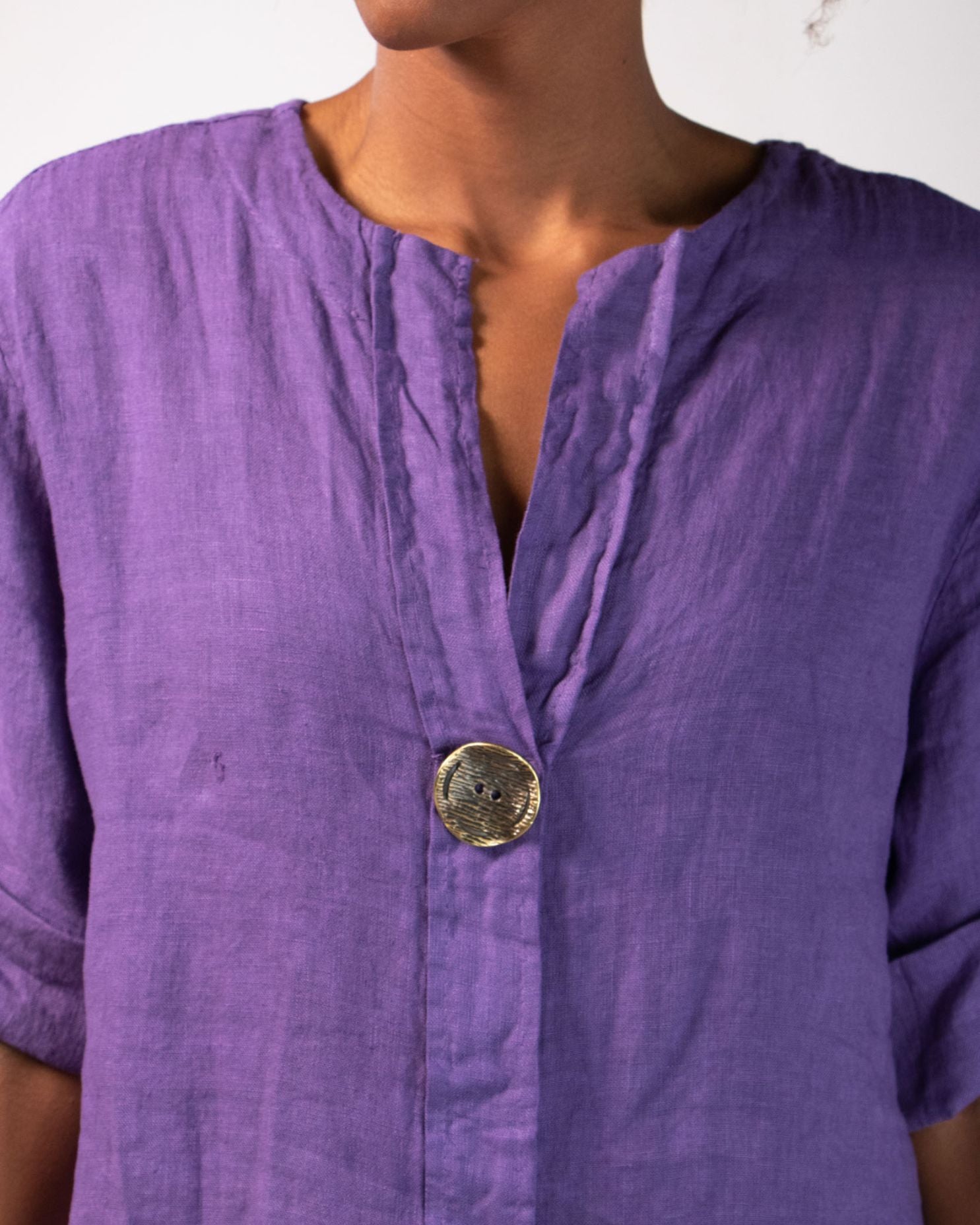 Linen Blouse with Vintage Button Detail - Pale Pink