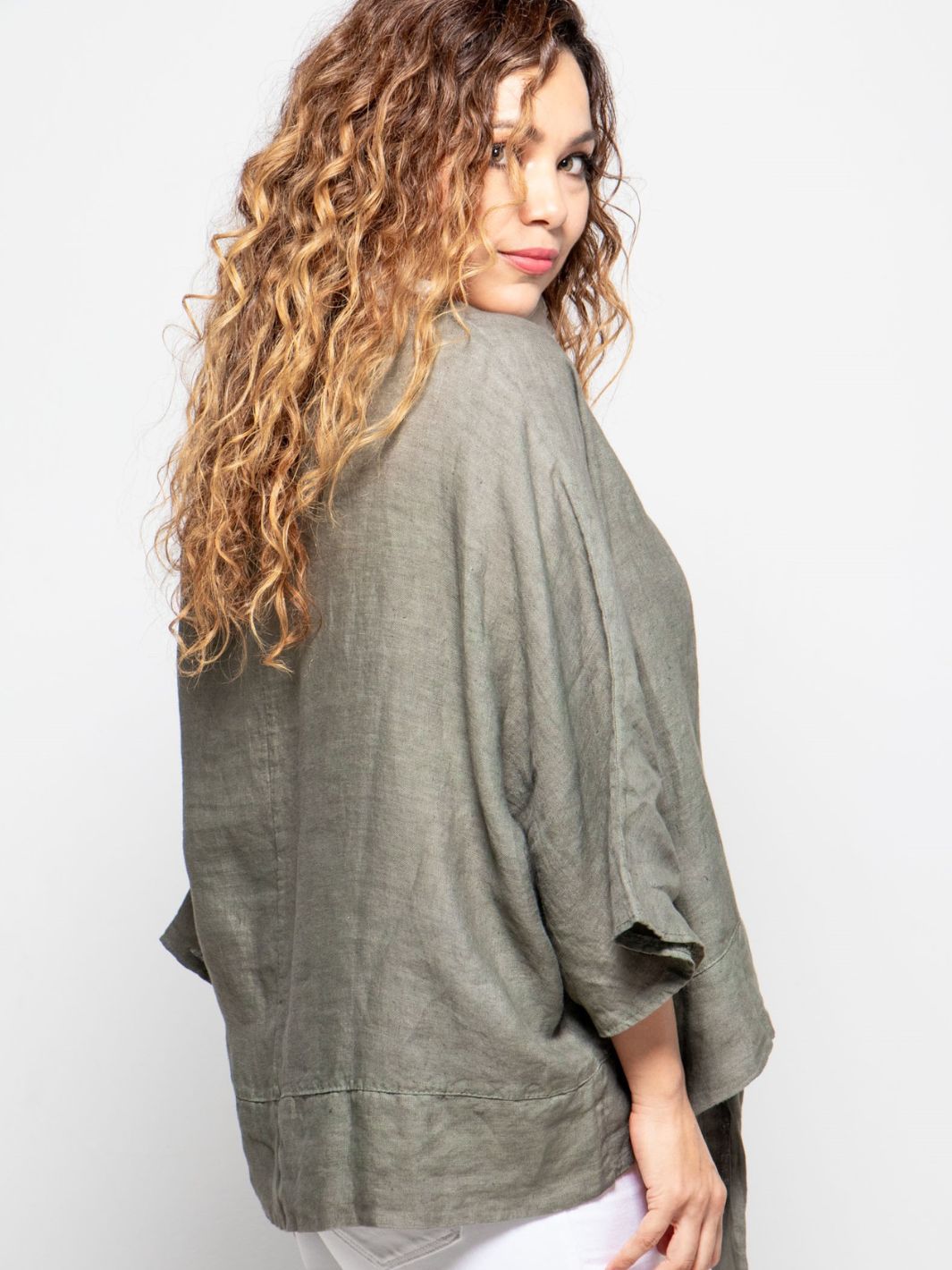 Knotted Linen Blouse - Olive