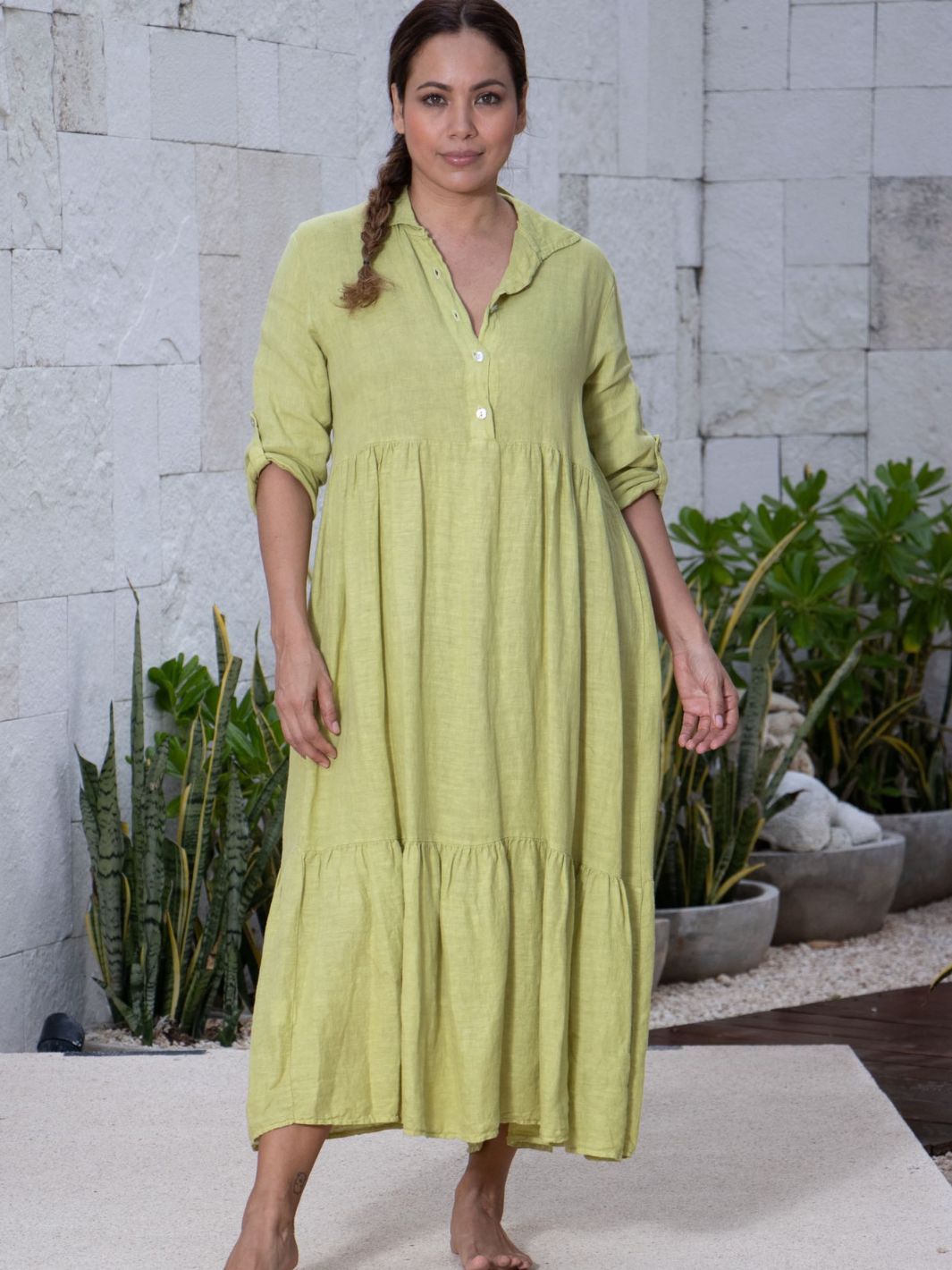 Collared Long Dress With Buttons