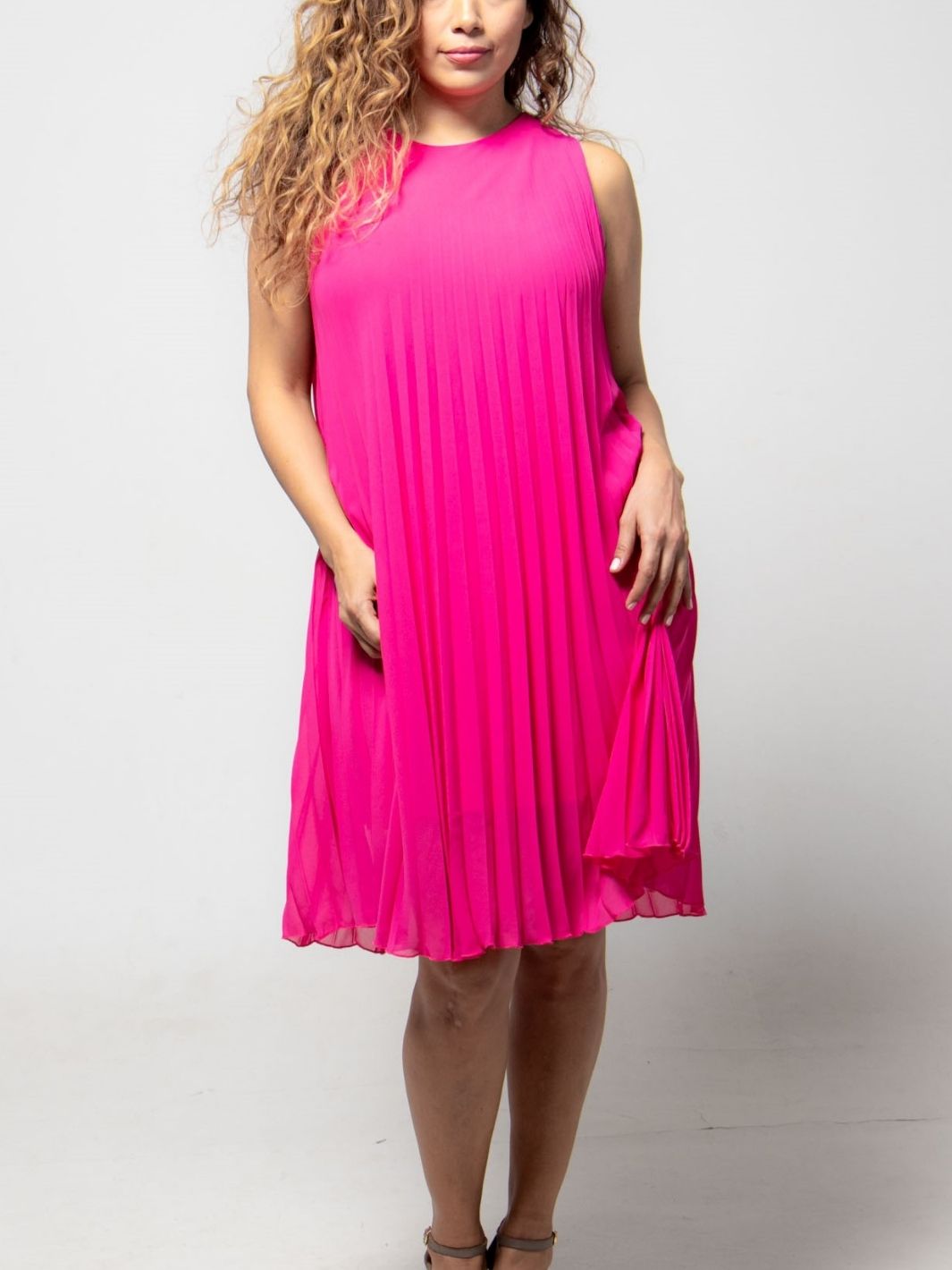 Pleated Mid Length Dress - Coral