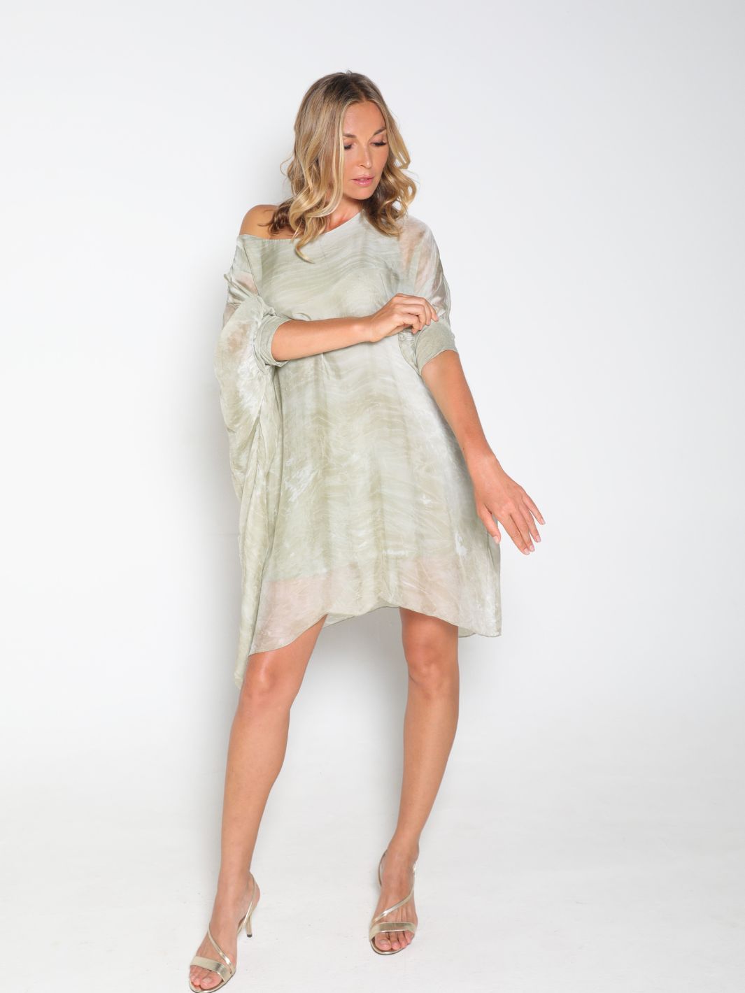 Silk Striped Batik With Sleeves - Olive