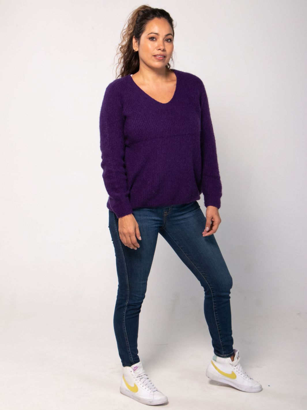 Celene V Neck Knitted Sweater - Purple