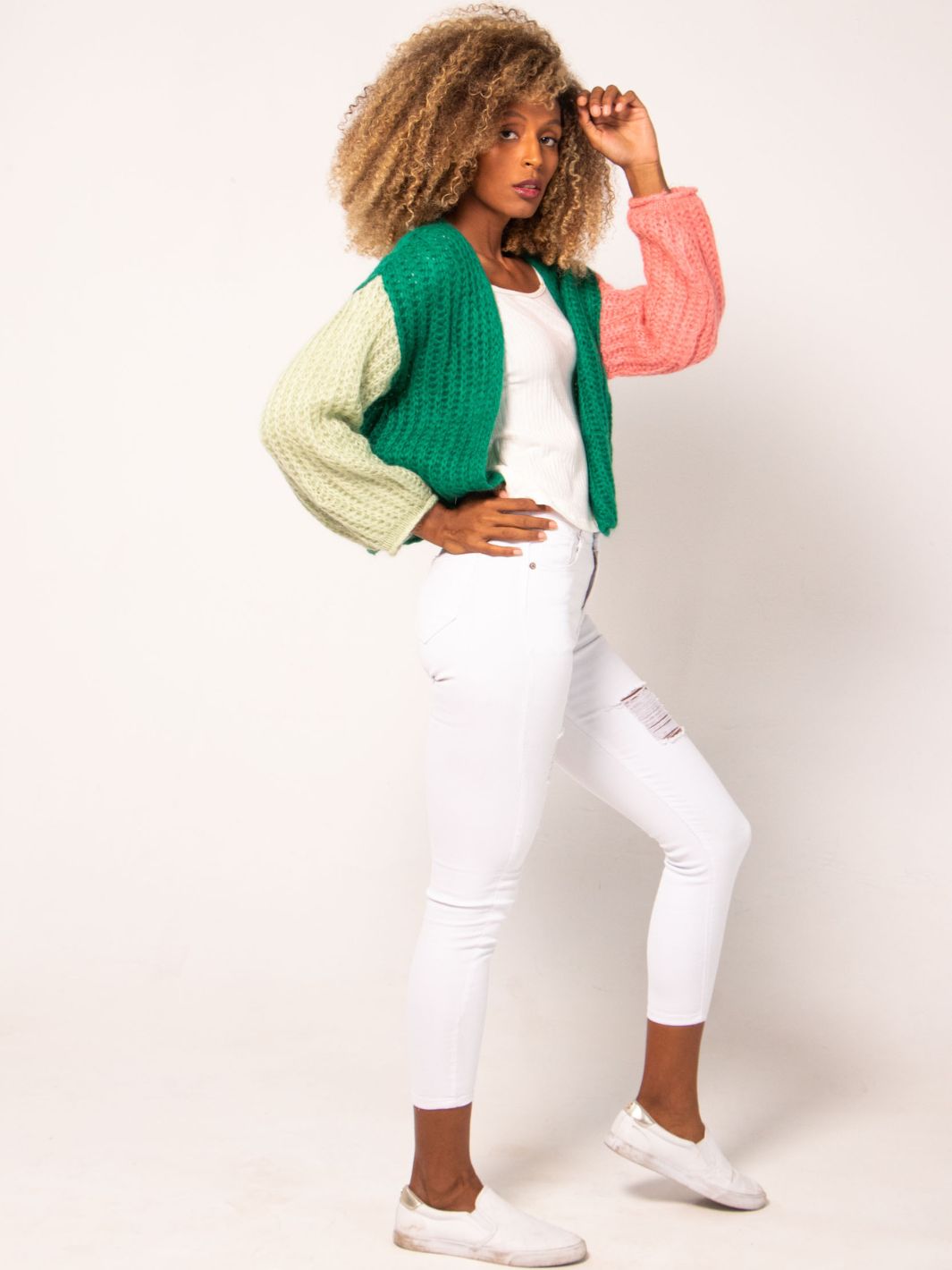 Candy Tricolor Cardigan - Green