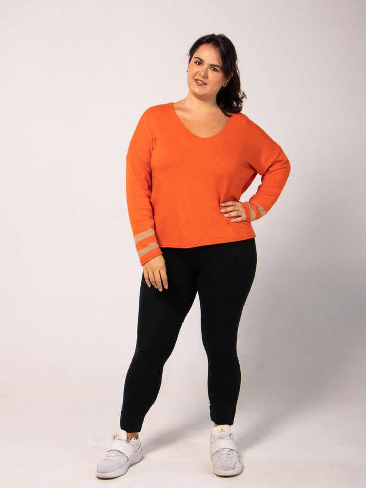 Star Quality V Neck Sweater - Orange