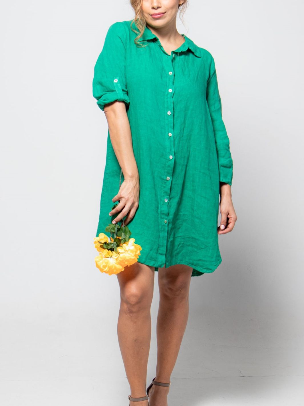 Bold Linen Shirt Dress - Green