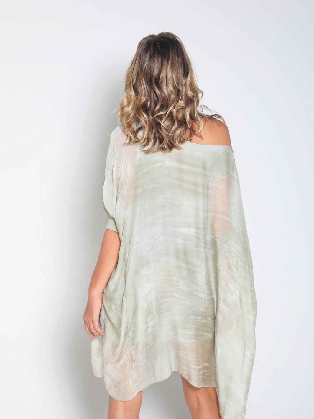 Silk Striped Batik With Sleeves - Olive