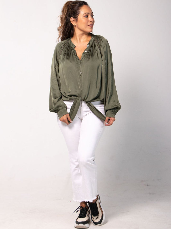 Rosa Chic Embellished Blouse - Olive