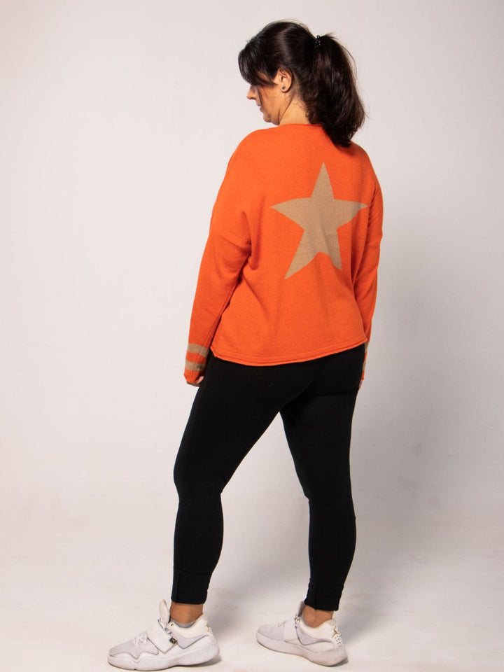 Star Quality V Neck Sweater - Orange